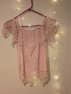 No Boundaries Blush Pink Lace Off-Shoulder Top